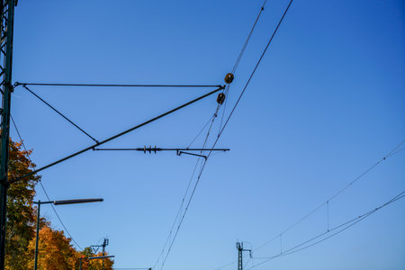 Railway made of robust steel for long-lasting loads on the rails and signaling systemsの写真素材