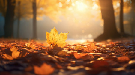 Autumn leaves on the ground in the park. Natural background.の素材