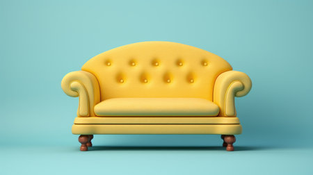 Yellow sofa on blue background. 3d render. Minimal concept.の素材