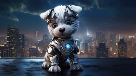 Little puppy wearing a space suit and helmetの素材