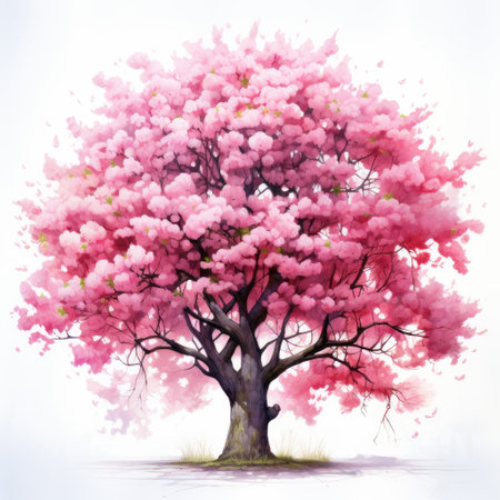 Beautiful pink sakura tree isolated on white background. Watercolor illustrationの素材