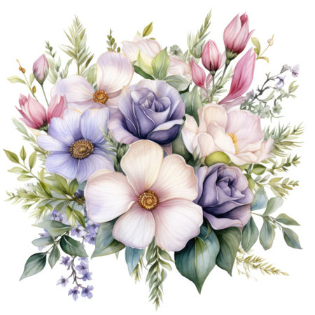 Beautiful watercolor floral composition with flowers on white background. Watercolor illustrationの素材