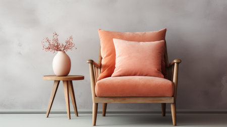 Modern interior with pink armchair and vase. Peach Fuzz colorの素材