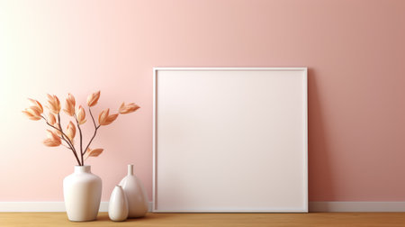 Mock up poster frame and decorative vases in interior with pink wall background. Peach Fuzz colorの素材