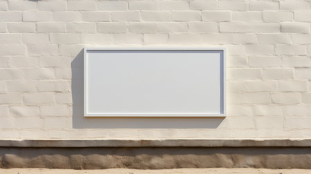 A street sign in a white frame on a white brick wall. Mockupの素材