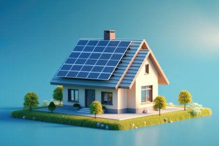 Illustration of house with solar panels. Renewable energy concept.の素材