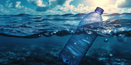 Plastic bottle floating in water. Plastic pollution concept.の素材