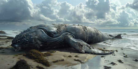 The humpback whale washed ashore. Environmental Protection Conceptの素材