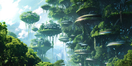 Futuristic alien city in the deep forest.の素材