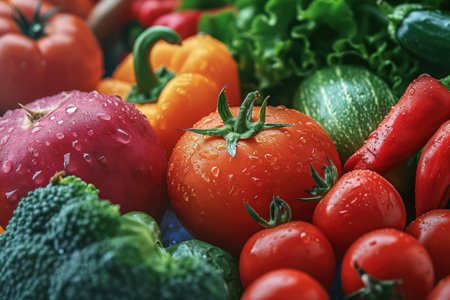 Different fresh vegetables as background, closeup. Healthy dieting conceptの素材