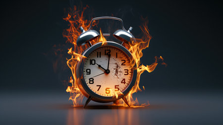 Burning alarm clock on a dark background.の素材