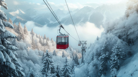 Cable car in the mountains in winter.の素材