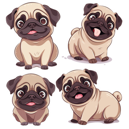 Cute pug dog set. Vector illustration of a pug dog.の素材