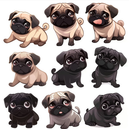 Pug dog set. Vector illustration of cute pug dog.の素材