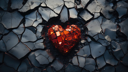 Broken heart on cracked ground. Valentines day concept. 3d renderingの素材