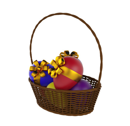Easter eggs and basket isolated. 3d renderの写真素材