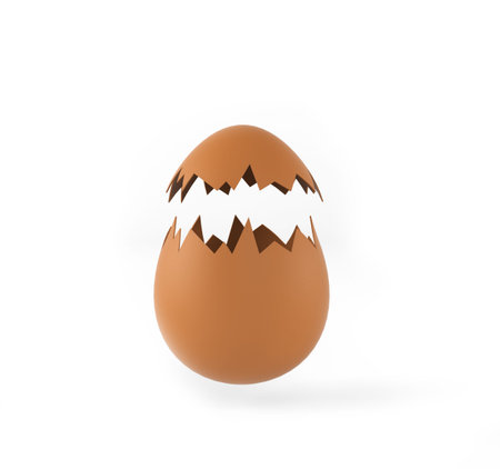 Broken empty egg shell isolated on white. 3d rendering