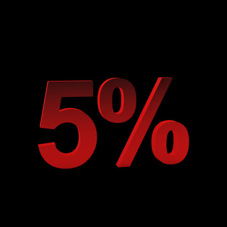 5 percent off, 3d render. Isolated on black