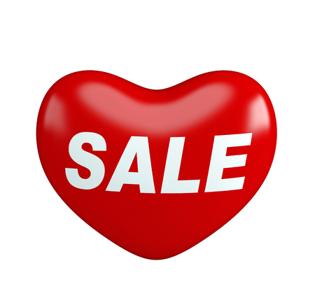 Realistic hanging red heart sale balloon for valentines day promotion in white background. 3d renderの写真素材