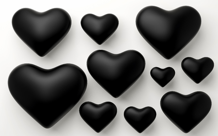 A lot of black hearts on white background. 3d renderの写真素材