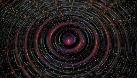 Beautiful colour background of glowing particles and lines with depth of field and bokeh. 3d illustration, 3d renderの写真素材