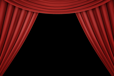 Red curtain of a classical theater isolated on black background. 3d renderの写真素材