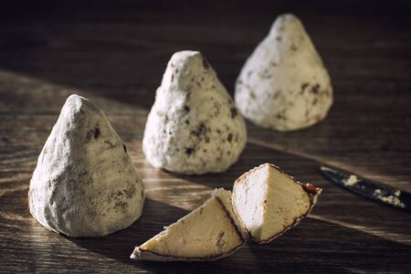 Craft cheese from cows and goats milk. Cheese headの写真素材