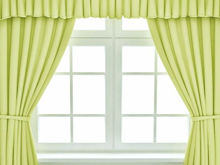 Window with the yellow curtains. 3d renderの写真素材