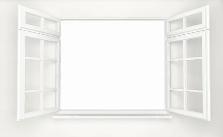 An opened plastic white window. 3d renderの写真素材