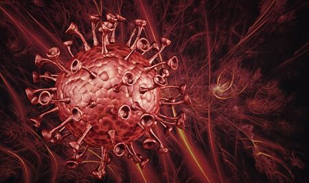 Microscopic view of Coronavirus, a pathogen that attacks the respiratory tract. Analysis and test, experimentation. Sars. 3d renderの写真素材