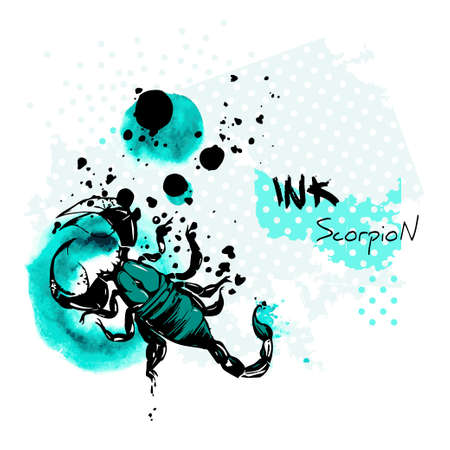 Hand drawn sketch of scorpion tattoo animal on a background with spotsのイラスト素材