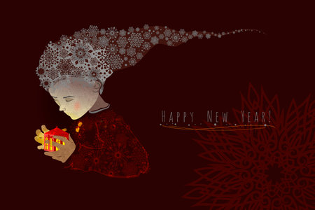 Winter card with snow dwarf and candle, vector illustration.のイラスト素材