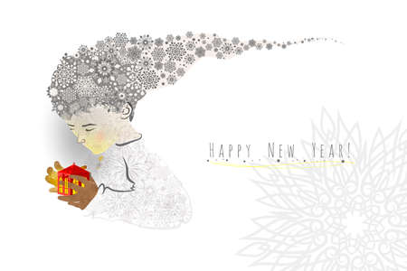 Winter card with snow dwarf and candle, vector illustration.のイラスト素材