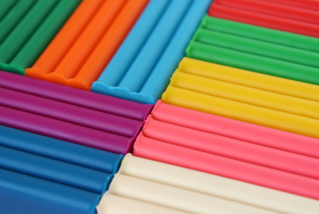 Close-up background of colorful modeling clay bricksの写真素材