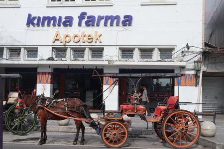 Yogyakarta, June 3rd 2023. Horse carriage at Yogyakarta also known as Dokar or Andong. Many tourists take this transportation to walk around the cityのeditorial素材