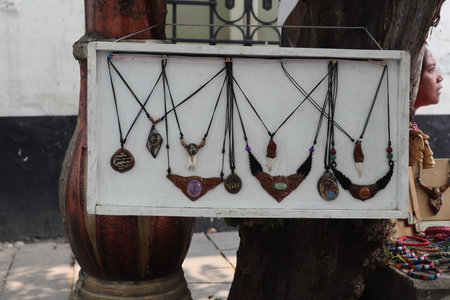 Wooden souvenir on the street of Kathmandu, Nepalの写真素材