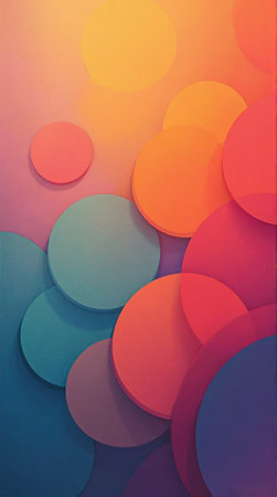 A vibrant and eye-catching abstract background showcasing layered circles in a variety of warm and cool tones.の素材