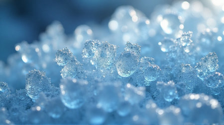 Beautiful sparkling frost crystals glistening in the light creating a magical winter wonderland sceneの素材