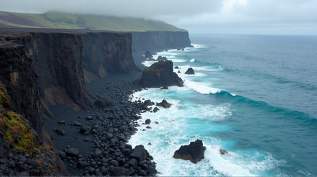 Experience the breathtaking cliffs meeting the powerful ocean along the rugged Irish coastlineの素材