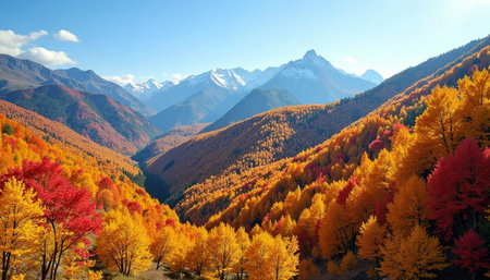 A breathtaking vista of a mountain valley in autumn.の素材