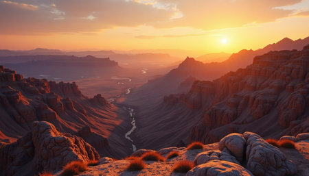 A breathtaking vista of a desert canyon at sunset.の素材