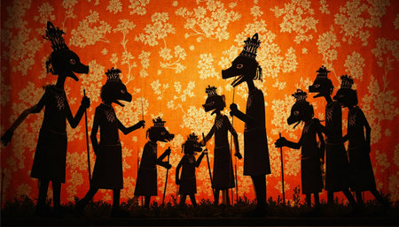 A captivating display of shadow puppets, likely from a performance or cultural event.の素材