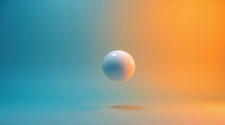 Modern abstract sphere floating in vibrant blue and orange light, perfect for technology and design conceptsの素材