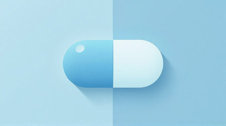 Modern blue and white capsule with clean design promotes health and wellness solutions for your next campaignの素材