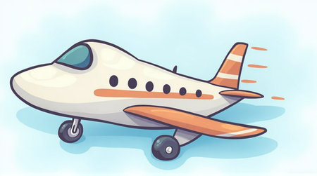 Cartoon airplane flying through the bright blue sky makes travel feel fun and exciting for kidsの素材