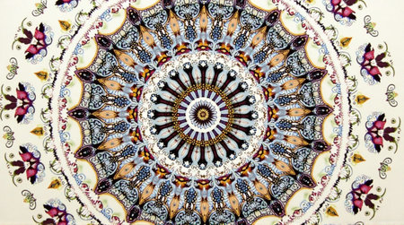 Intricate mandala design with floral accents for mindful meditation and spiritual art projects or creating vibrant bohemian inspired decorations todayの素材