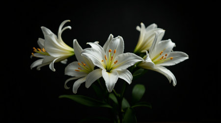 Elegant white lilies on dark background, pure beauty and simplicityの素材