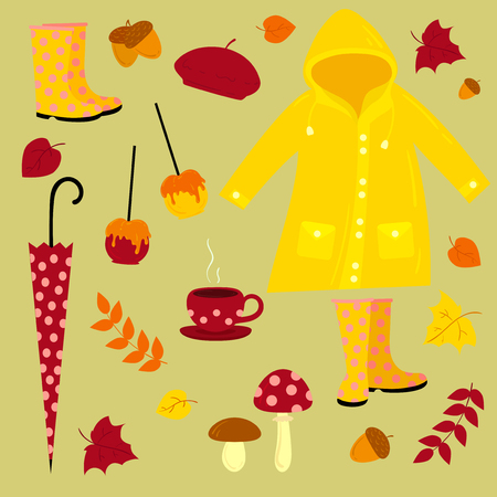 Fall vector illustration. Warm autumn setのイラスト素材