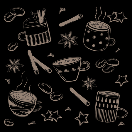 Doodles coffee set. Vector for breakfastのイラスト素材