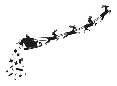 Santa Claus flying with deer. Silhouette, vector illustration.のイラスト素材